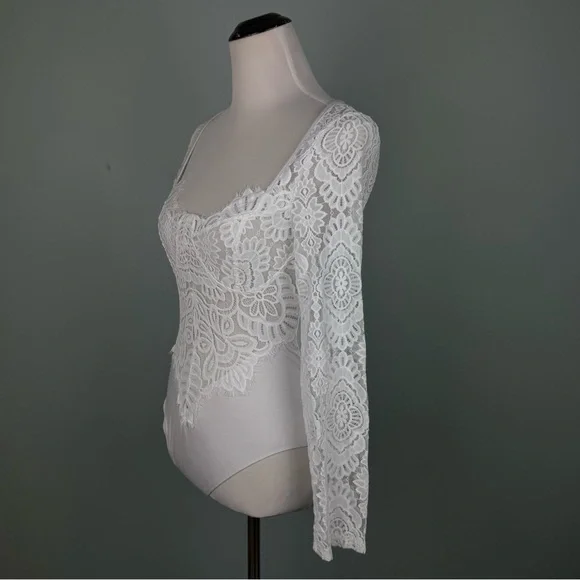 White Lace Sheer Bodysuit - Picture 3 of 7